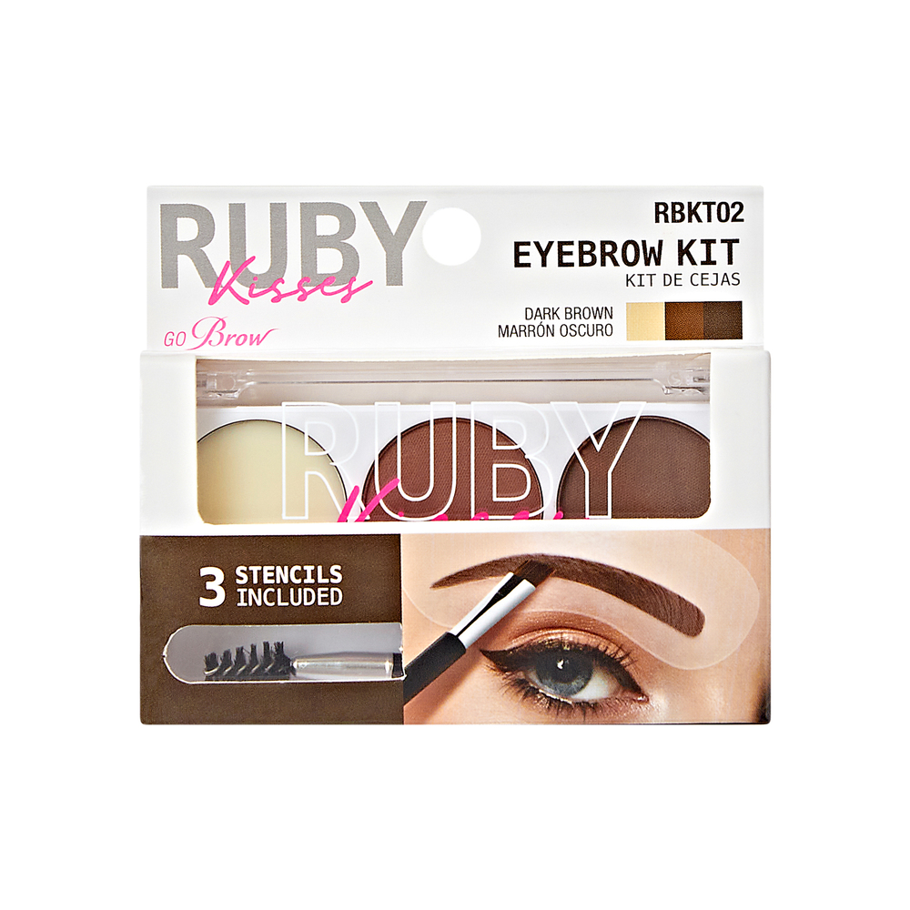 Kiss Brow Kit W/Stencils Drk Brown