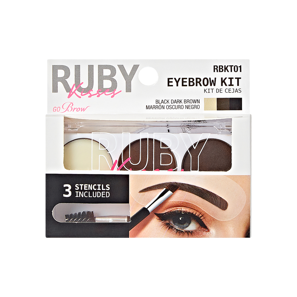 Kiss Brow Kit W/Stencils  Black Dark Brown