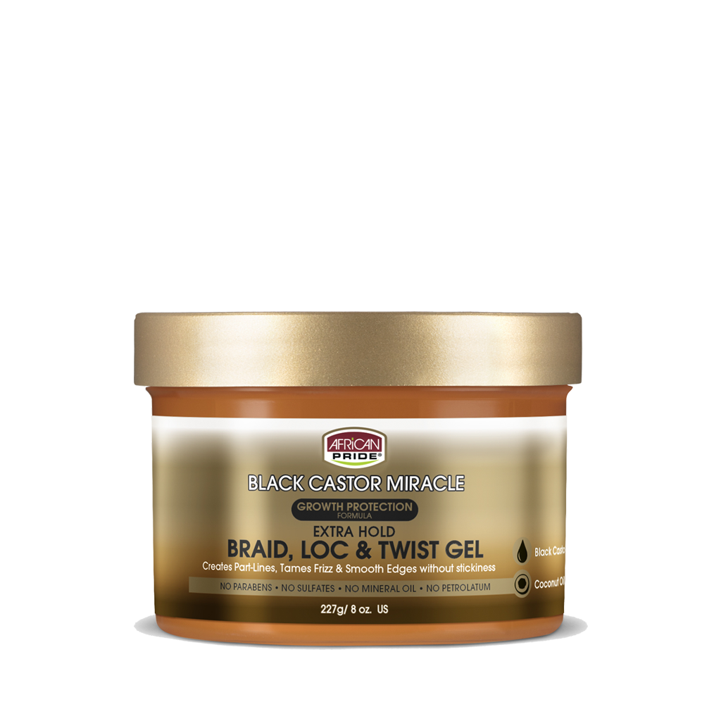 African Pride Black Castor Miracle Braid, Loc & Twist Gel 8oz