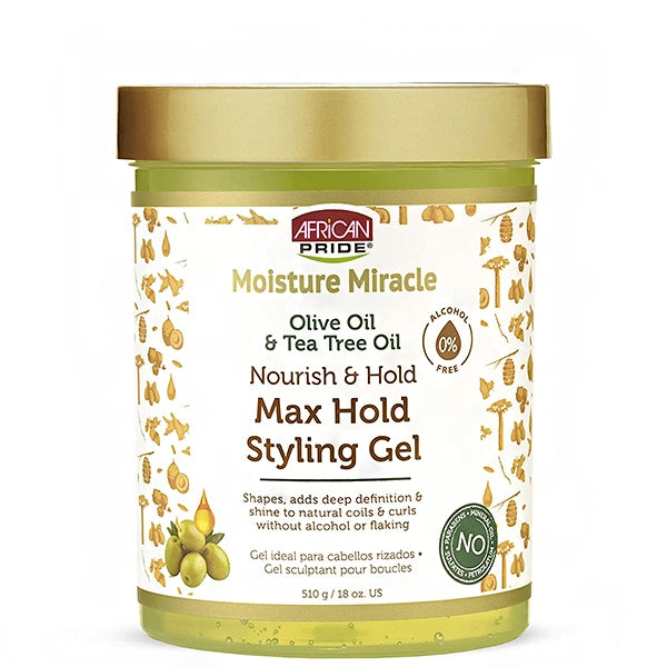 African Pride Moisture Miracle Max Hold Styling Gel with Olive Oil & Tea Tree Oil 18oz