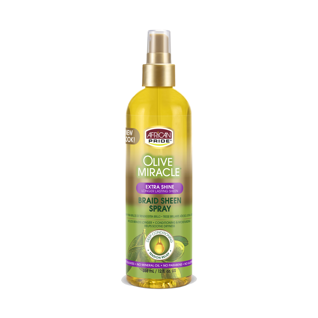 African Pride Olive Miracle Extra Shine Braid Sheen Spray 12oz