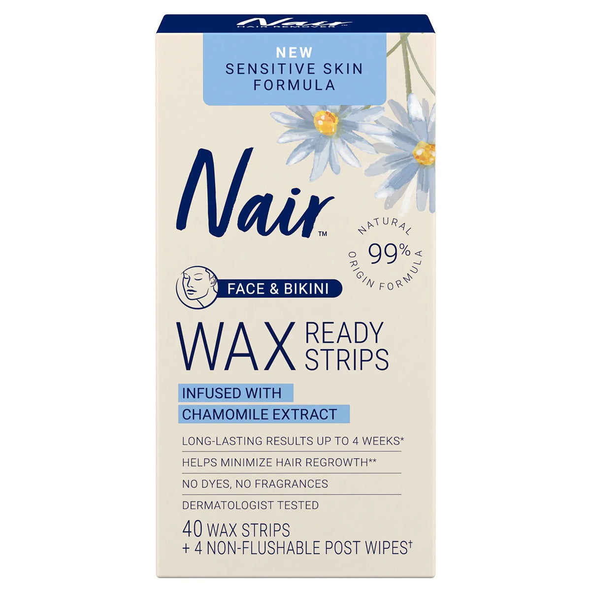 Nair Hair Remover Wax Ready-Strips Sensitive for Face & Bikini 40 strips