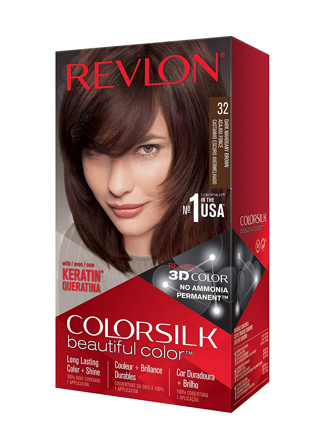 Revlon ColorSilk Hair Color #32 Dark Mahogany Brown KIT