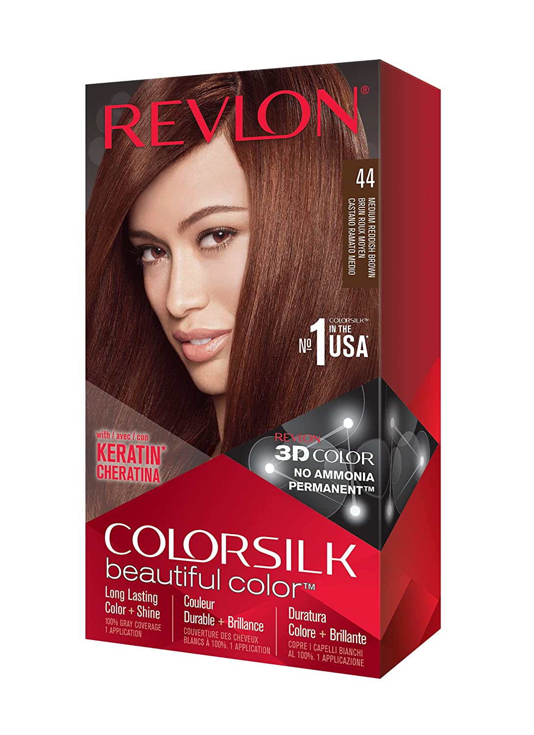 Revlon ColorSilk Hair Color #44 Medium Reddish Brown KIT