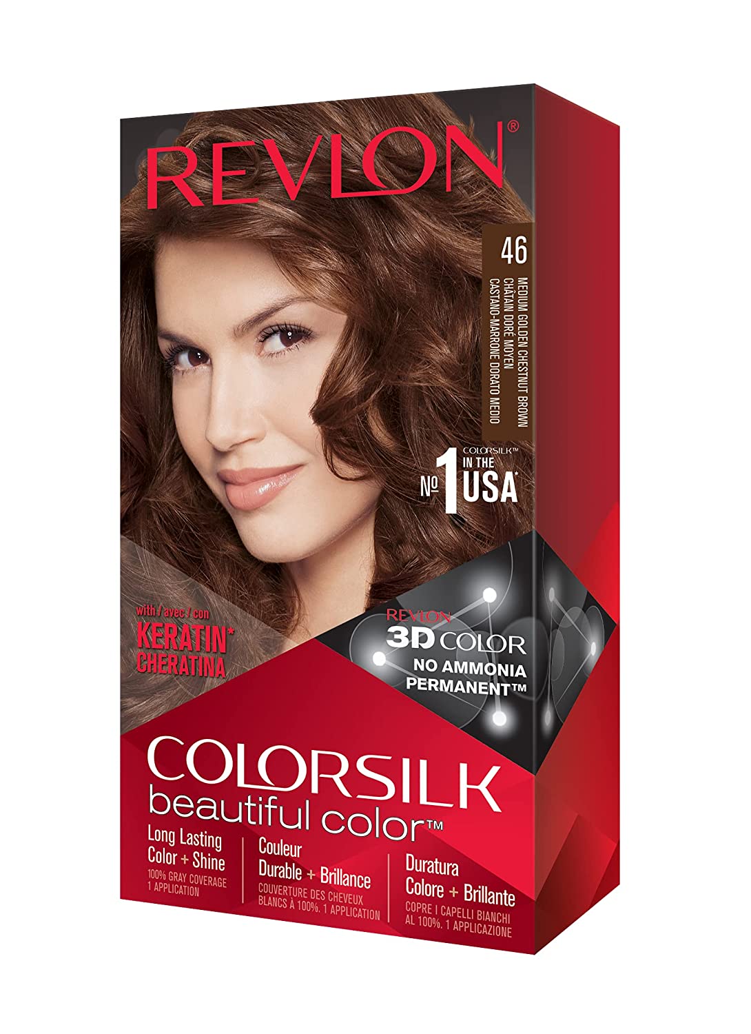 Revlon ColorSilk Hair Color #46 Medium Golden Chestnut Brown KIT