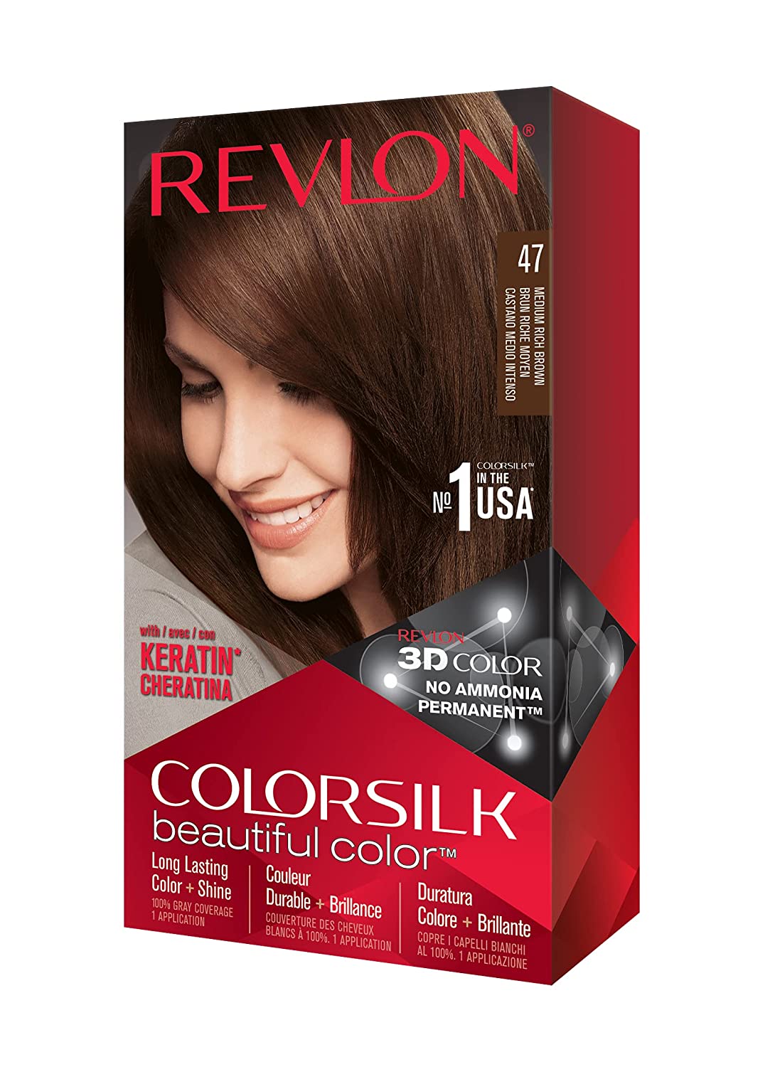 Revlon ColorSilk Hair Color #47 Medium Rich Brown KIT